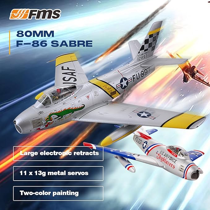 Fms Rc Planes for Adults Remote Control Airplane F-86 The Huff RC Airplane 6CH 80mm Hobby Rc Airplanes PNP (No Radio Battery Charger)