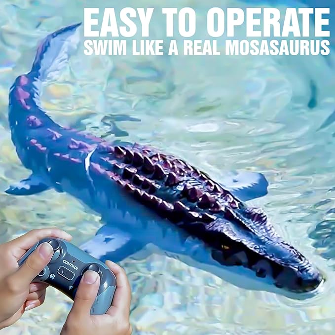 Remote Control Swimming Mosasaurus Toy 2.4GHz Waterproof Design 24-Inch Dinosaur Water Toy with Spray Function