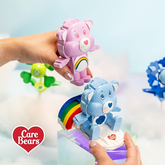 Brickcraft Care Bears Building Bricks Set 336 Pieces Cheer Bear and Grumpy Bear with Rainbow Base Cute Collectible Gift for Kids and Fans Holiday Xmas Christmas Decoration Display Toy