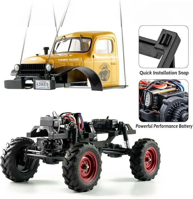 FCX24 RC Crawler 1/24 Remote Control Car Power Wagon 4WD RC Crawler Two-Speed Shift RC Rock Crawler 8Km/h with Portal Axle Metal Gears for Adults (Red)