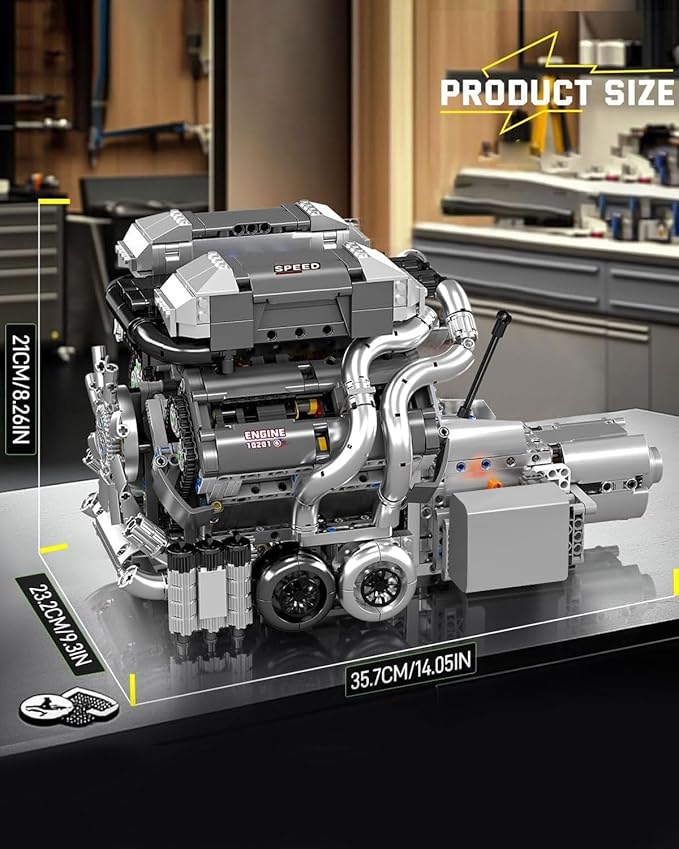 Mould King 10201 W16 Engine Model Kit MOC Bug Supercar Engine Model with Battery and Motor Collectable 16-Cylinder Car Engine Transmission Shiftable Gear Operation for Adults (2024+ PCS)