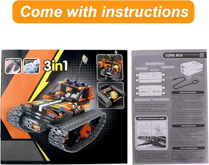 BIRANCO. STEM Remote Control Building Kit 3 in 1 RC Tracked Racer/Tank/Robot Engineering Toys Science Construction Play Set Toy Car Christmas for Boys &amp Girls Age 8-12 (392pcs)