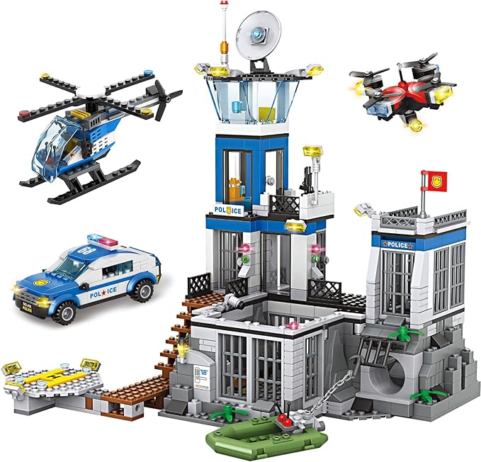 City Police Prison Island Building Blocks Set Police Station Building Toy Kit with Police Car Drone Helicopter Boats Best Preschool Toys Gift for Kids Boys and Girls Aged 6+ (946 Pieces)