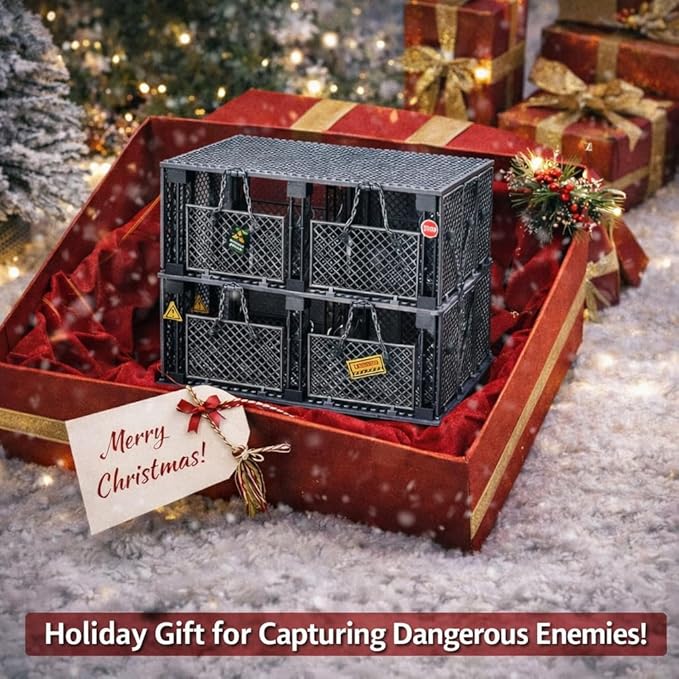 Closed Cage Building Blocks Set - Military Prison Battle Scene Building BlockCompatible with Lego World T-RexIncludes 10 Soldier Figures with Weapons