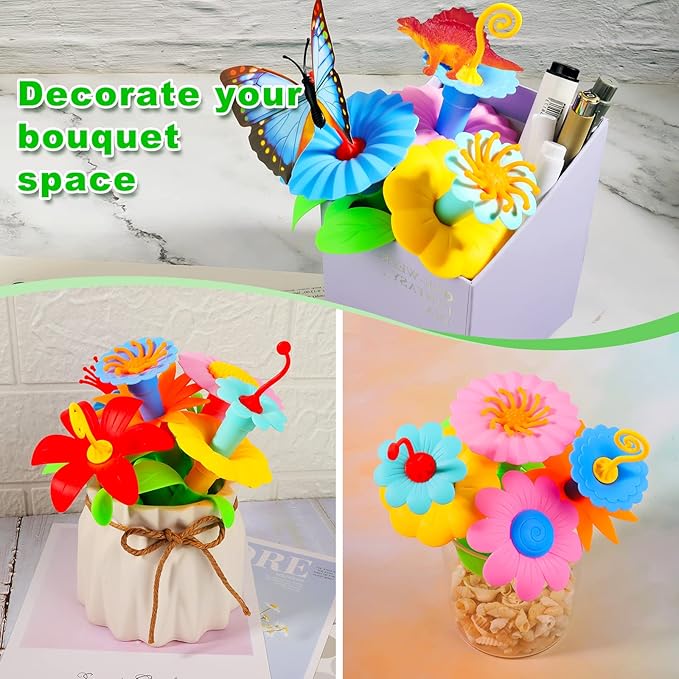Toys Gifts for Toddlers Boys Girls Age 2 3 4 5 6 167 PCS Dinosaur Flower Garden Building Blocks STEM Fine Motor Skill Stacking Games Easter First 1st Birthday Gifts for Preschool Kids 2+ Years Old