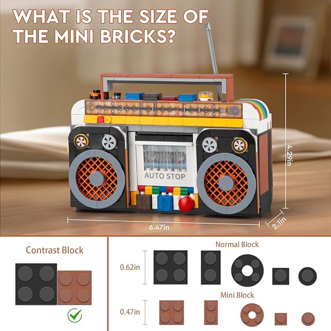 Retro Radio Classic Series Building Blocks Set Collectible Vintage Music Player Display Mini Model Kit Creative Gift Toys for Adults Teens 14+ (554 Pieces)