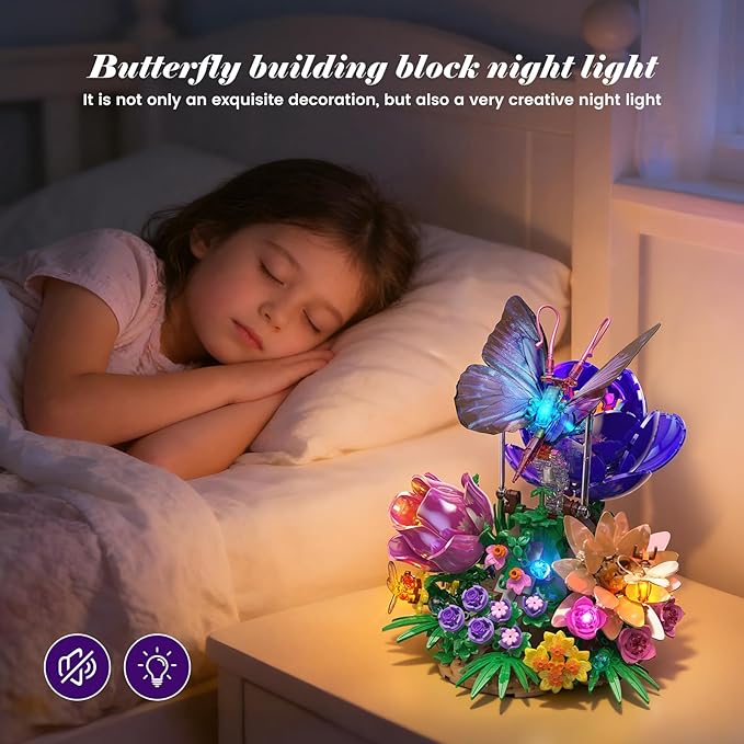 Butterfly Building Sets with Moving Wings &amp LED Lights Botanical Flowers Collection Building Blocks for Adults Butterfly Gifts Model Building Kits for Mom Girlfriend Wife on Birthday Valentine's
