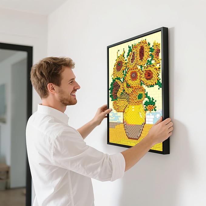 HJPLPXH Pixel Sunflower Painting Frame Art Crafts for Home Office Decor Micro Mini Building Block Art Model Ideals Gifts for Boys Girls Adults (3504PCS)