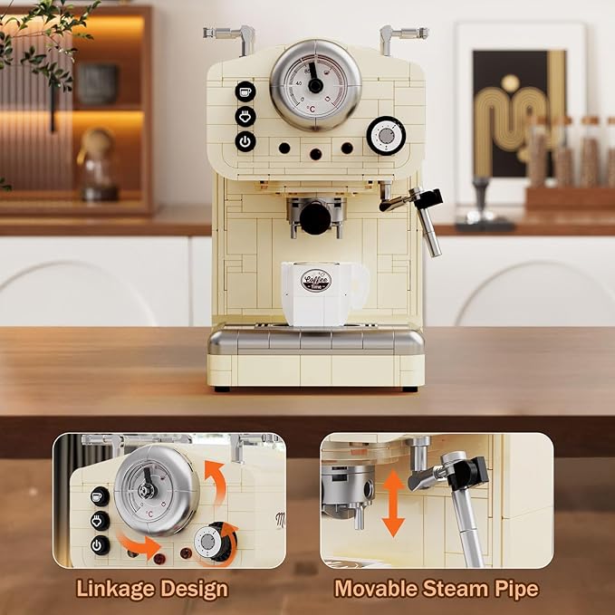 Retro Coffee Machine Building Set for Adults (678 Piece) Classic Semi-automatic Espresso Model Home Office Collection Vintage Coffee Blocks Toy Gifts for Building Blocks Lover