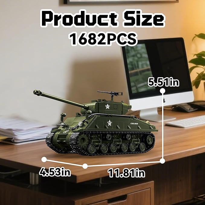 M4 Sherman Tank Building Set WW2 Army Military Vehicles Collection for Adults Home Decor
