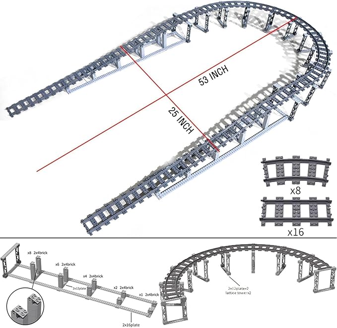 212 Pcs City Train Tracks Building Block Set Compatible with LegoTrain Tracks Accessories SetTrain Track Bridge Uphill and Downhill Set
