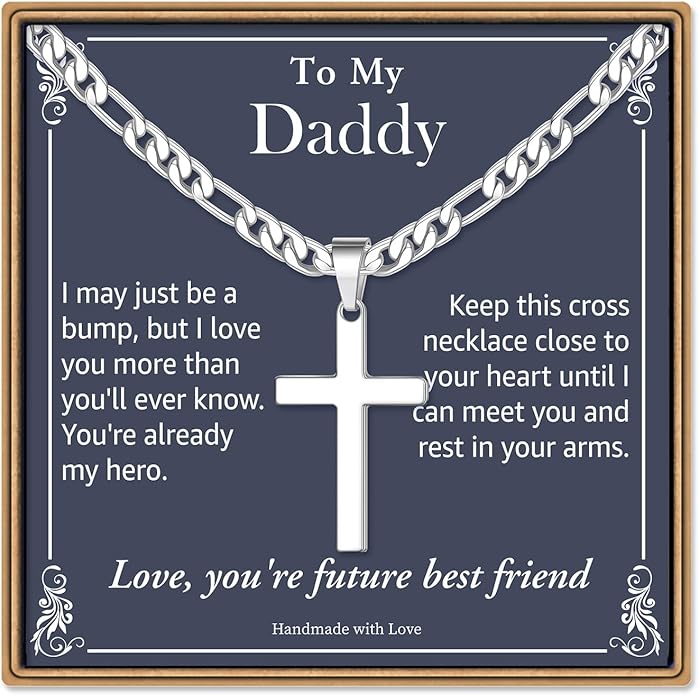 IEFLIFE Easter Basket Stuffers - Cross Necklace Easter Gifts for Men Boys Silver Figaro Chain Cross Necklace Jewelry Christian Baptism Gifts for Boys Birthday Gift for Dad Husband Son Grandson