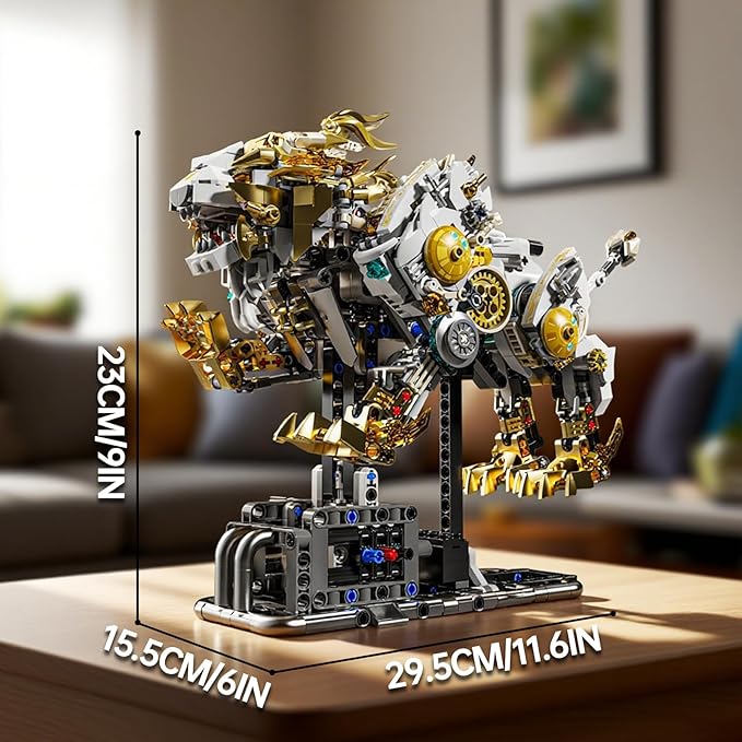 Mechanical Lion Building Block Toy Set Futuristic Mechanical Beast Model with Movable Parts &amp Gears Premium Mechanical Building Kit with Display Stand and Motor Ideal Gift for Boys &amp Adults