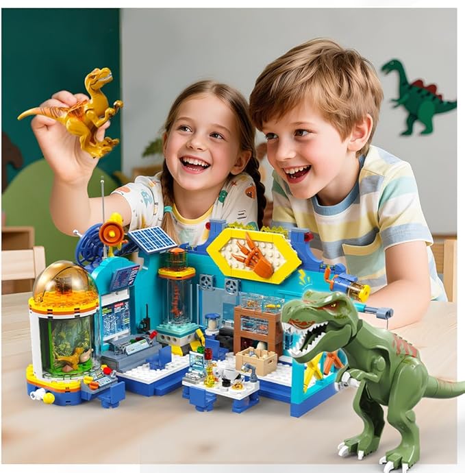 HOGOKIDS 2-in-1 Dinosaur Research Institute Building Set with Light - 837PCS Dino World Building Blocks Toys with 2 Dinosaur Figures Dinosaur Playset Birthday Xmas Gifts for Boys Girls Age 8-14 Years