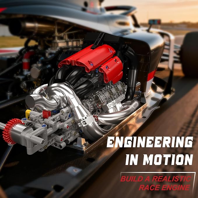 Mould King Racing Car Engine Model Kit 980+Pcs Motorized Mini Engine Kits That Runs Build Your Own Model Engine with Gearshift &amp Battery Building Blocks for Adults DIY Construction Engineering