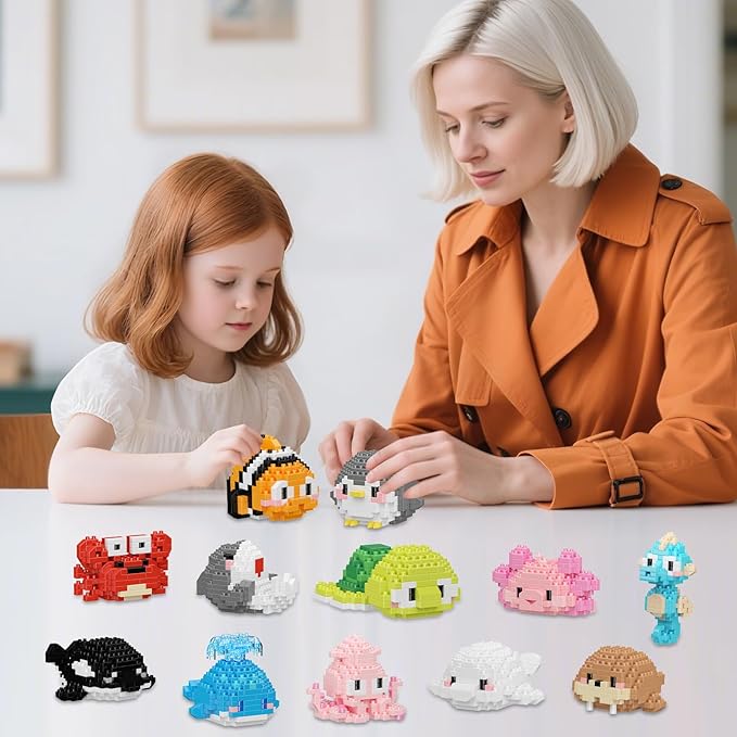 12 Pack Cute Ocean Sea Animal Mini Building Blocks Sets 2642 PCS Micro Mini Building Bricks Toy for Adults Party Favors for Teen Boys Girls 14+