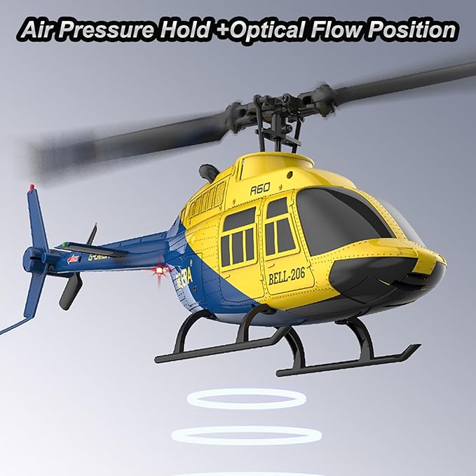 A60 206 Remote Controlled Helicopter Aircraft Plane 4CH RC Heli Aileronless 1/42 Scale 6-Axis Gyroscope Altitude Hovering Optical Flow Position 2Batteries for Adults Beginners/Grey