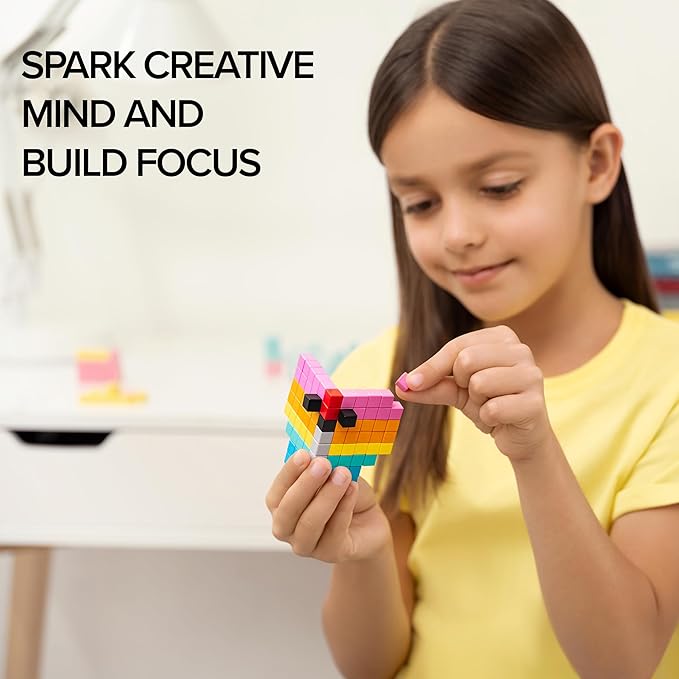 PIXIO Happy Family - Magnetic Building Blocks for Kids Over 6 Years Pixel Art STEM Magnet Toys for Kids Ages 8-12 Portable Magnetic Blocks for Creativity - 162 pcs