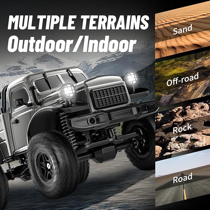 RC Pickup Truck C8813 Dodge Pickup 1:18 Scale All Terrain Remote Control Crawler 2.4 GHz 4WD Off-Road Rock Car with Alloy Frame Shock Absorber 45°Climbing Gifts for Teens Beginners