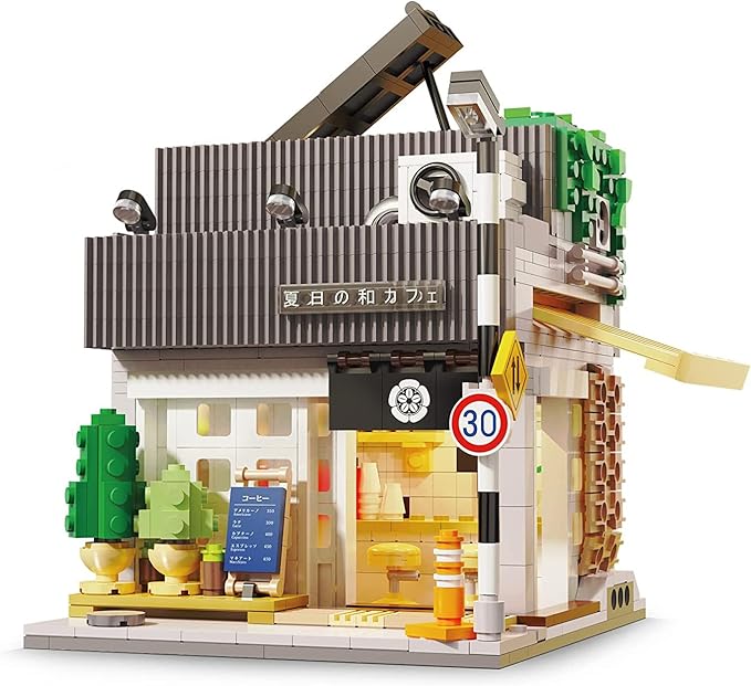 Japanese Summer Breeze Coffee House Building Block Set MOC City Café Shop with LED Lights Architecture Construction Model for Adults Teens Boys Girls (1108PCS)