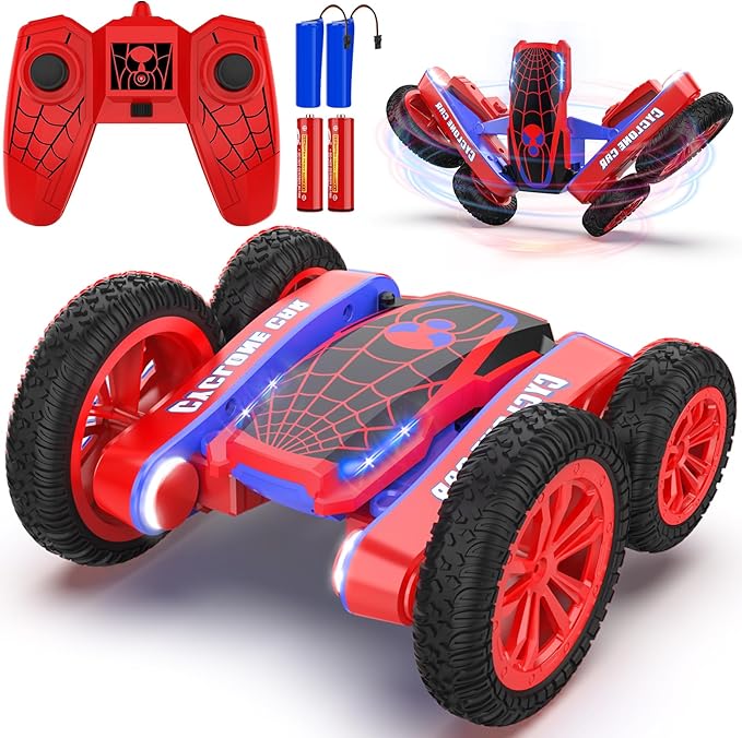 Spider Remote Control Car for Kids - 2.4Ghz Fast RC Stunt Cars 360° Rotating 4WD RC Crawler with Lights Rechargeable Car Toy for Boys Ages 6 7 8 9 10 Birthday Black&ampRed