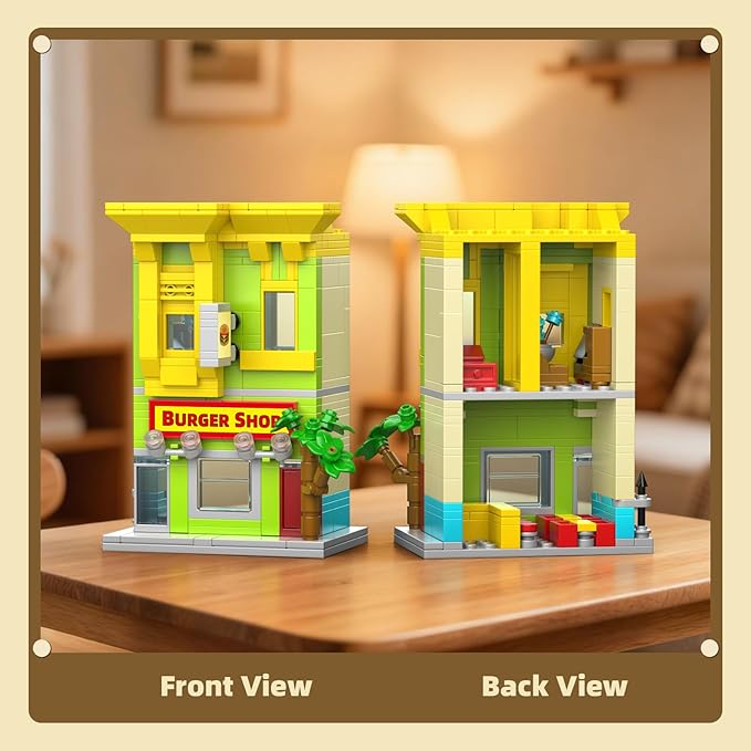 City Burger Shop Building Set Tiny House Building Blocks Decor Model Kit MOC Street View House for Adults Teens Age 14+ TV Fans (342 PCS)