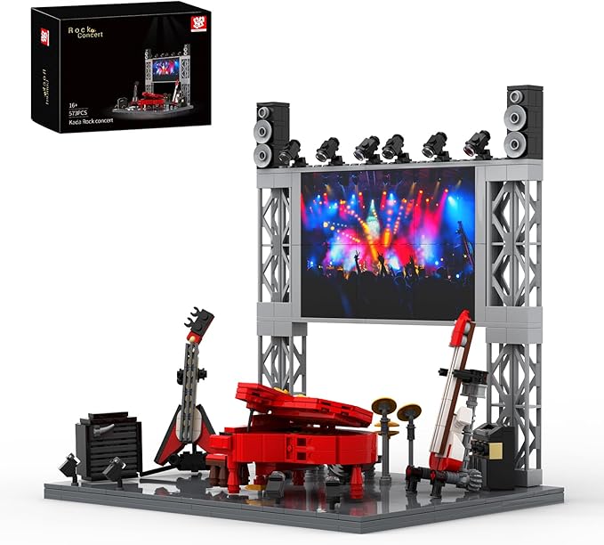 Rock Concert Building Sets MOC Musical Instrument Building Blocks with Piano Bass Guitar &amp Drum Set Building Kit Gift Includes Stage Screen &amp Light Scenes 573PCS