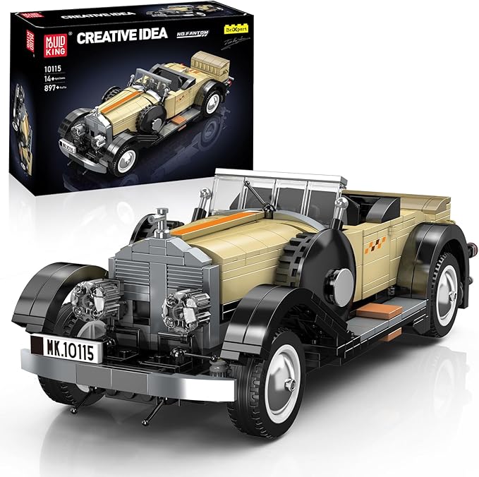 Mould King 10115 Classic Vintage Car Building Kit Retro Car Building Blocks Sets 1:16 Scale Convertible Sports Cars Display Model Collectible Set for Adults to Build Toys for Youth(897 Pieces)