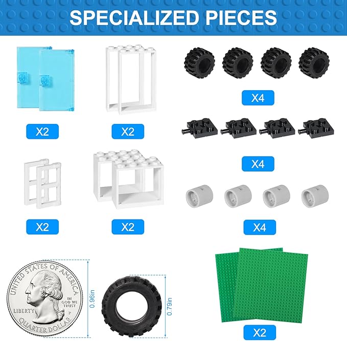 1000 Pieces Building Bricks Classic Building Bulk Blocks for Kids with 12pcs Wheels Accessories Windows Doors 2 Packs Studs Sticky Plate Compatible with All Major Brands Gfits for Kids