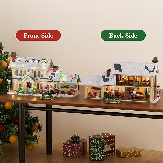 Christmas Holiday House Building Set DIY Christmas Holiday Snow Village with Clark's Car Christmas House Compatible with Lego Gifts for Boys Girls Family and Friends (1484pcs)