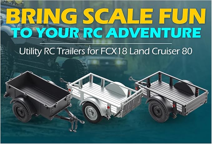 FMS FCX18 RC Cars Accessory for 1:18/1:12 RC Crawler Trucks - Utility Trailer Type C Black