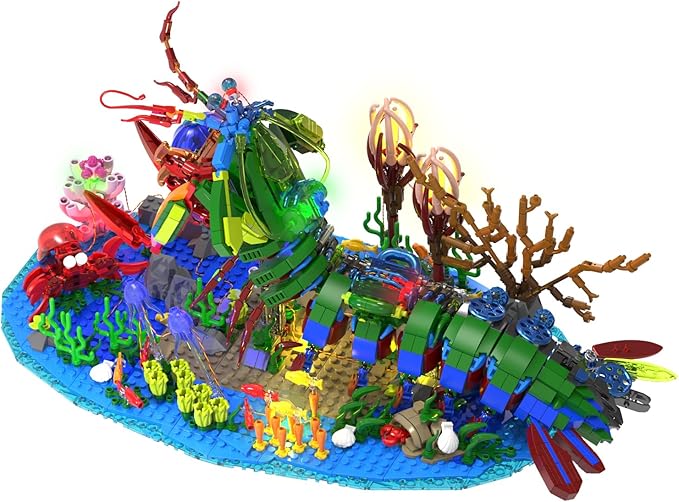 Mechanical Mantis Shrimp Building Block Sets 1843 Pcs Sea Creatures Building Toys with Miniature Undersea Landscape &amp Led Light 18.11x9.45x9.84in DIY Model Kit for Adults Teens 14+