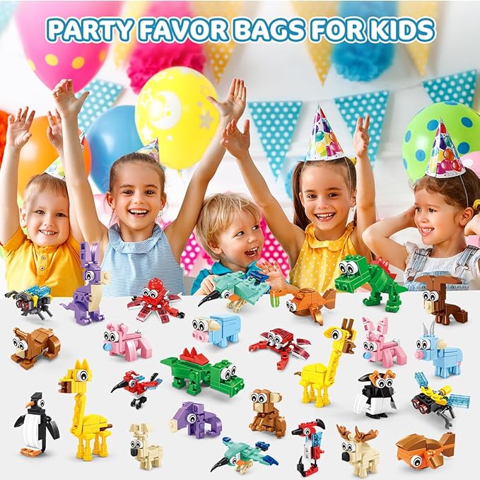 30 Packs Animal Party Favors for Kids 810 PCS Mini Animal Building Block Toy Set for Goodie Bag Fillers Classroom Prizes Easter Birthday Children's Day for Boys Girls Student Ages 6+