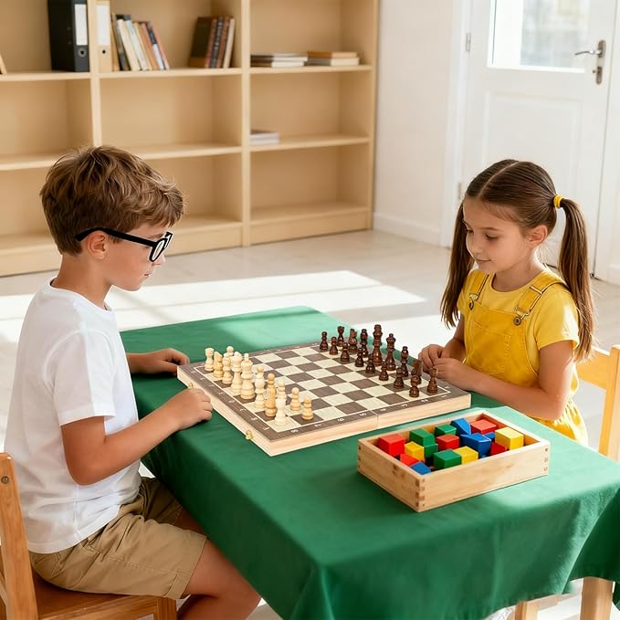 Magnetic Wooden Chess Board Set – 15.3 Folding Travel Chess Sets with Storage Slots – 2 Extra Queens Chess Board Set for Kids Adults Beginners – Portable Chess Game with Pieces Storage