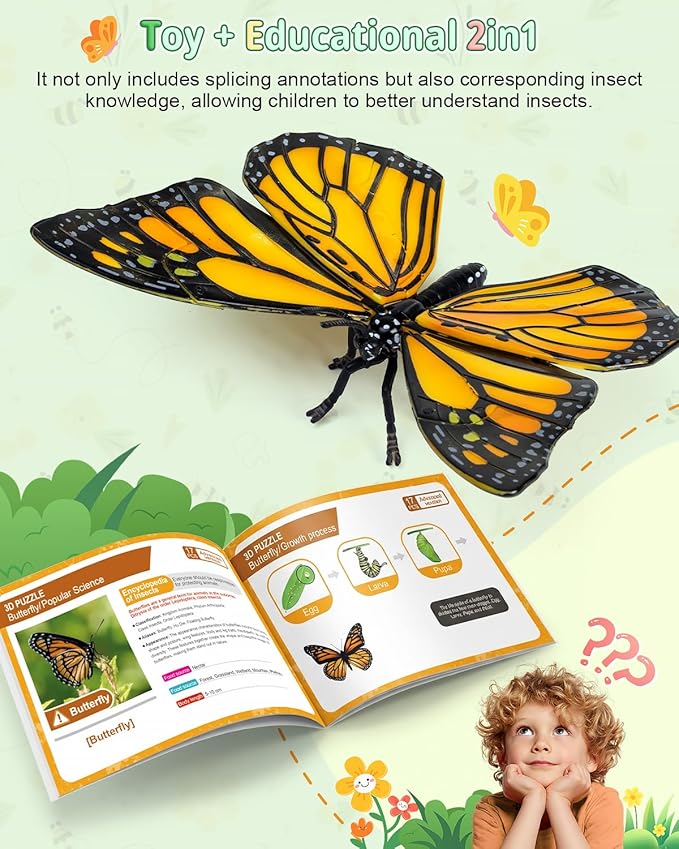 7Pcs Lifelike 3D Puzzles for Kids1:1 Replica Insect Building Toys for 5 6 7 8+ Year Old Boys GirlsSlot-Assembly Building BlocksBug Realistic Figures SetEducational Toys Ideal for ClassParty