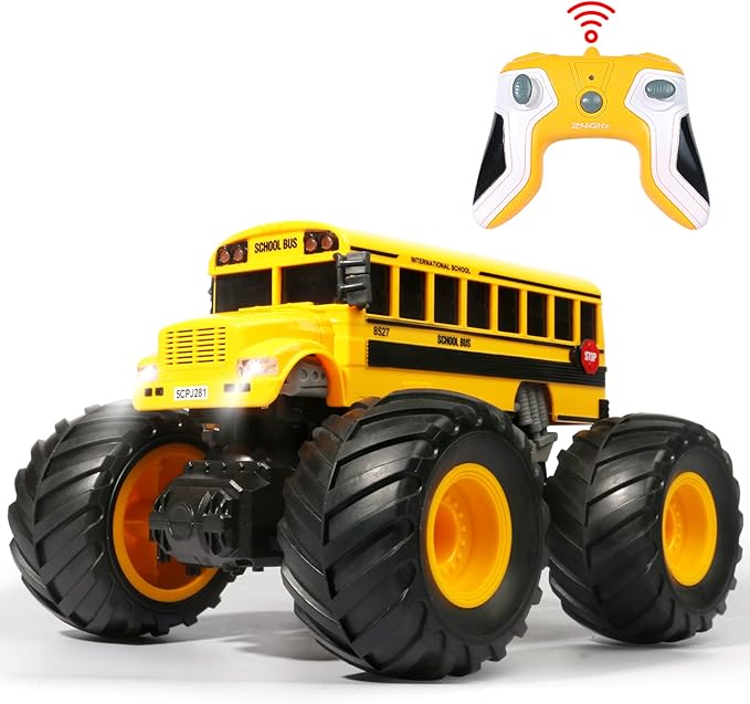 Remote Control School Bus Monster Truck Toy1/18 RC School Bus2.4GHz Offroad Hobby RC Racing Car with LED High Speed All Terrain Electric Toy Vehicle Stunt Crawler Best Gift for Kids