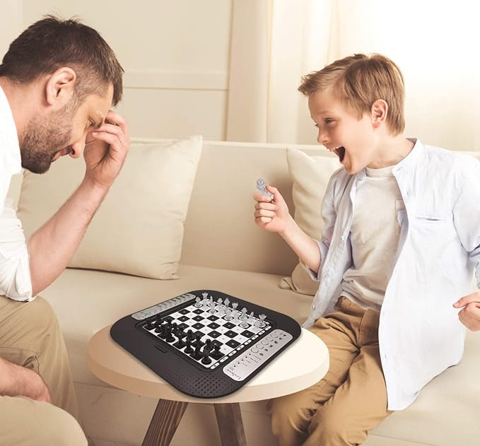 Lexibook Chessman® FX Electronic Chess Game with Tactile Keyboard and Light and Sound Effects 32 Pieces 64 Levels of Difficulty Family Board Game Black/Grey CG1335