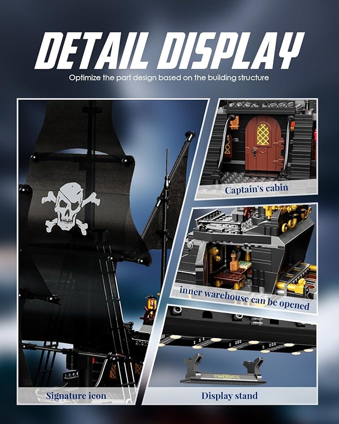 dOvOb Pearl Pirate Ship Mini Blocks Building Set - 1424PCS Construction STEM Black Boat Collection Display Set for Adults and Teen