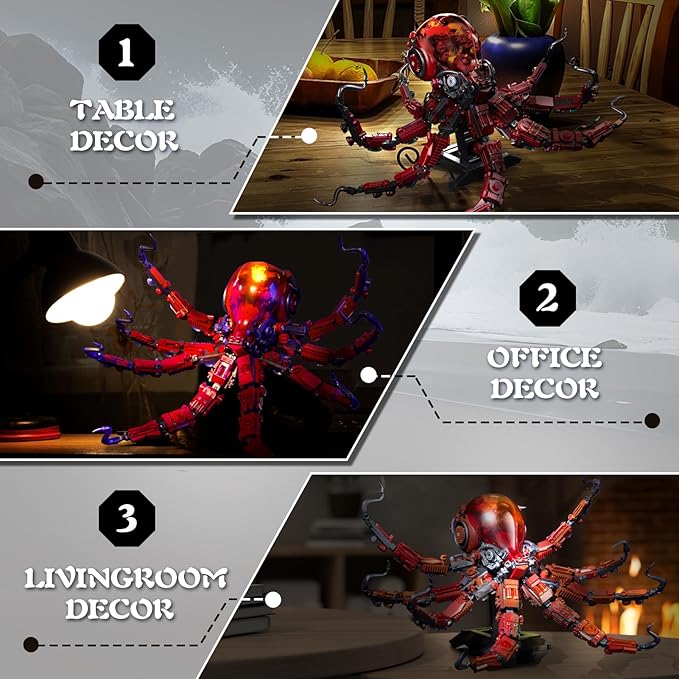 Mechanical Octopus Building Sets with Light Ocean Animal Building Kits for Adults Compatible with Lego Octopus 882PCS STEM Toy for Teens Boys &amp Girls 8-16