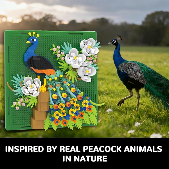 Flowers Peacock Animal 3D Wall Art Micro Mini Building Blocks Set Unique Home Wall Decor or Table Display Ideal Gift Toy for Adults &amp Boys Girls 14+ (879 PCS)
