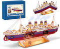 Titanic 3D Puzzles for Adults LED Titanic Metal Ship Model Building Kits for Home Desk Decor 368 Pcs Wooden DIY Arts and Crafts Collection Gifts for Couples Women Teens 14 +