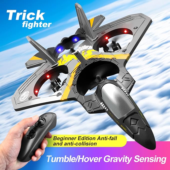 GoolRC V17 Remote Control Plane 2.4Ghz Foam RC Airplanes Jet Fighter Stunt RC Airplane with Spinning DroneGravity SensingStunt RollCool Light2 Battery forTeens Adults