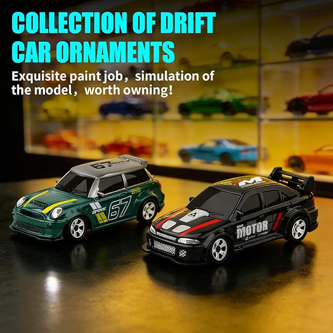 1:64 Mini RC Drift Car 4WD Remote Control Car with LED Lights Proportional Throttle Multiple Drift Modes USB Type-C Rechargeable Desktop Racing Toy for Kids &amp Adults