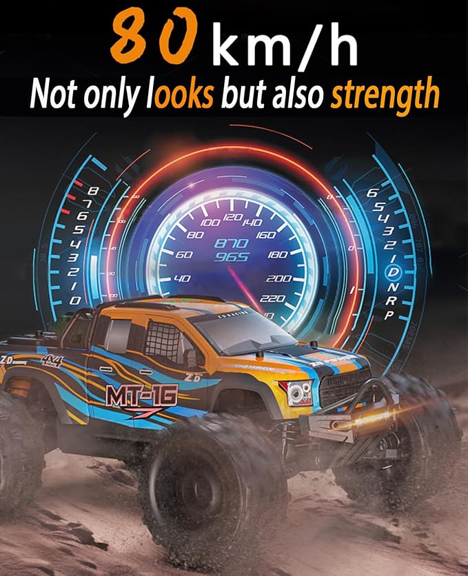 ZD Racing MT-16 1/16 50MPH Brushless 4WD RC TruckUpgradeable All-Terrain Remote Control Cars with 3S BatteryWaterproof Fast Off-Road RC Truggy for AdultsSuitable as Gift for Snow/Sand Adventures