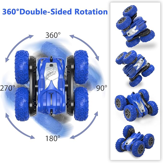 Remote Control Car RC Stunt Cars Double Sided 360° Rolling Rotating Rotation Rechargeable Car Toy for 6 7 8-12 Year Old Boy Kids Birthday Xmas Gift Blue