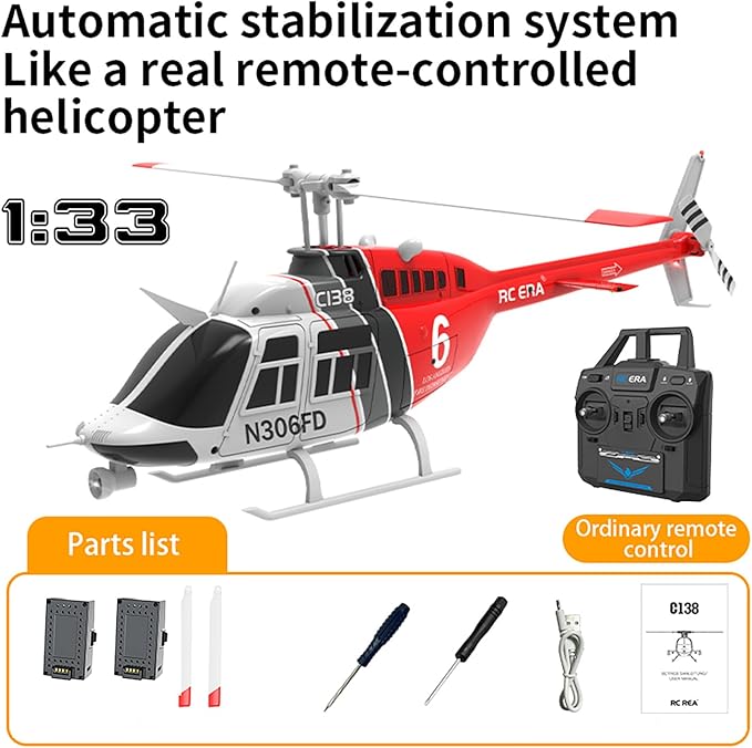 C138 206 Remote Controlled Helicopter Aircraft Plane RC Heli Aileronless 6CH 6-Axis Gyroscope Altitude Hovering Add Optical Flow Localization 2Battery for Adults Beginners (Red)