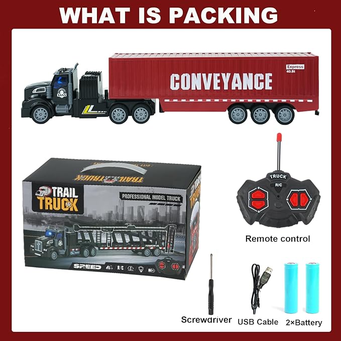 Remote Control Semi Truck with Trailer 14 1:48 Trailer Truck Toy Equipped with 2 Rechargeable Batteries Gifts Ideas for Boys Age 3-8 Year Old