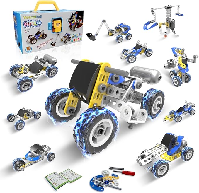 10 in 1 STEM Toys for 5 Year Old Boy Building Toys for Kids Ages 4-8 5-7 6-8 STEM Engineering Construction Kit with Electric Motor Educational Science Gift for 5 Year Old Boys