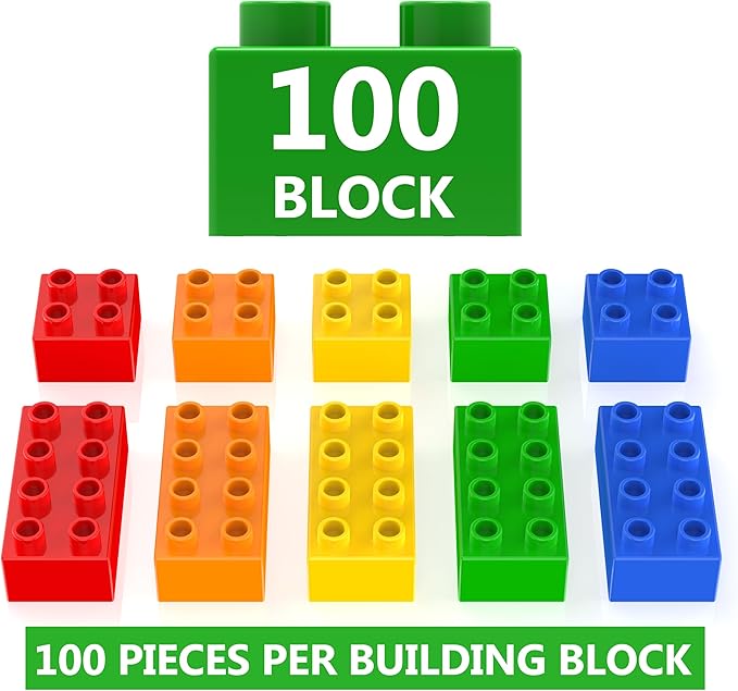 100 Pcs Jumbo Building Blocks Set for Toddlers (80 Square &amp 20 Rectangle) | Compatible Big Construction Bricks in 5 Colors | Kids Ages 3+ STEM Toy