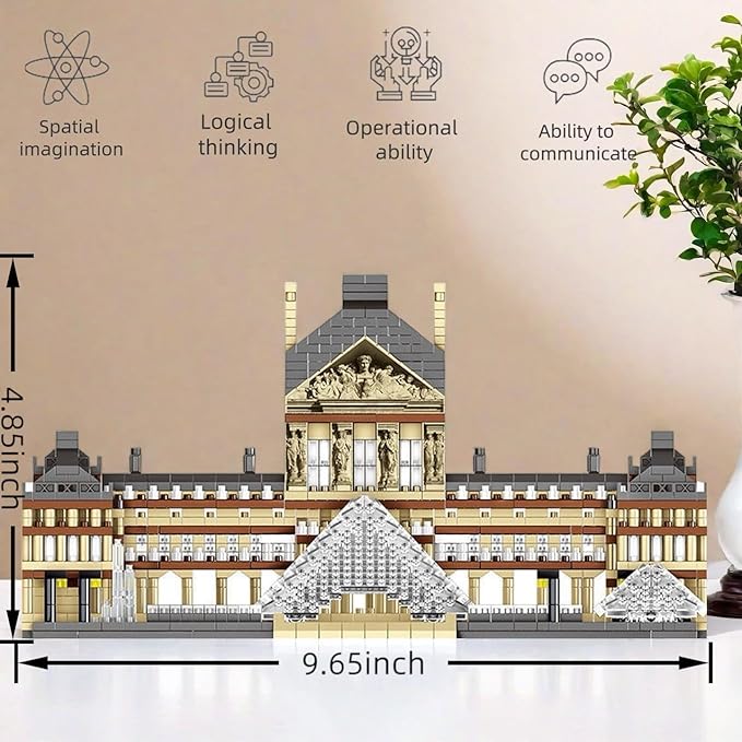 Architecture Louvre Micro Building Blocks Set（3377pcs） World Famous Landmarks Architecture Model Building Toy Gift for Teens and Adults